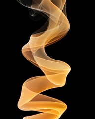 Golden smoke curling against black background abstract art photography studio shot flowing shape design element pattern