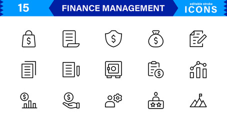 Clean and minimal Finance Management icon pack crafted for economic, accounting, and money-tracking visuals.