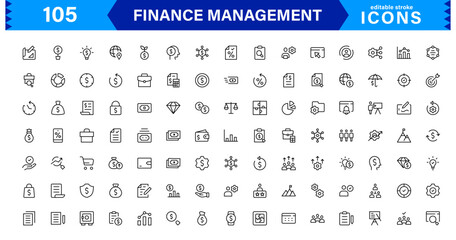 Clean and minimal Finance Management icon pack crafted for economic, accounting, and money-tracking visuals.