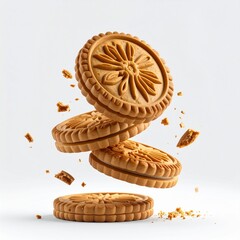  Hyper Realistic flying 5 Lotus Biscoff biscuit and 5 Lotus Biscoff crbiscuit unc