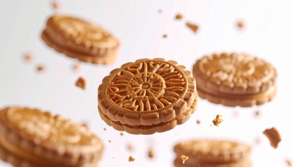  Hyper Realistic flying 5 Lotus Biscoff biscuit and 5 Lotus Biscoff crbiscuit unc
