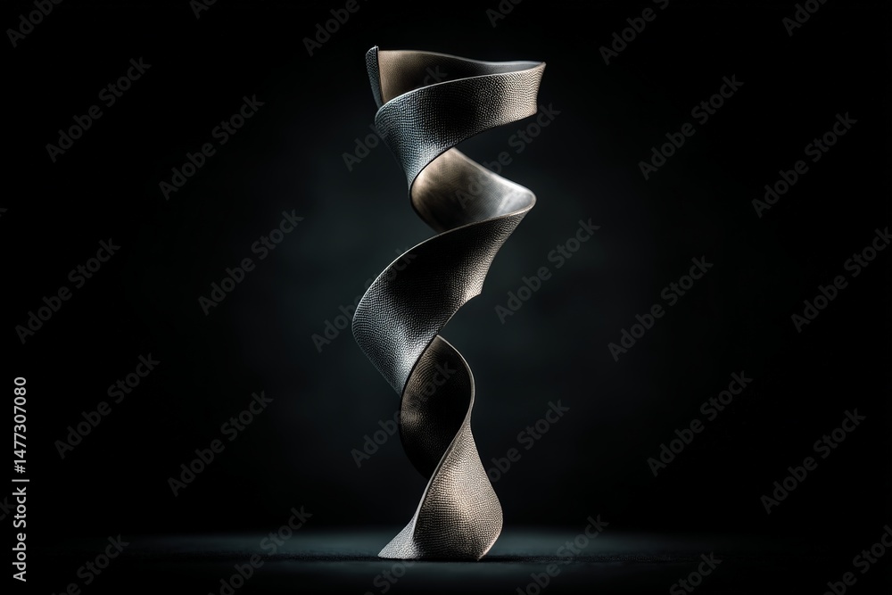 Poster Sculpture of twisting form illuminated against a dark background showcasing elegant curves and contrasts in light