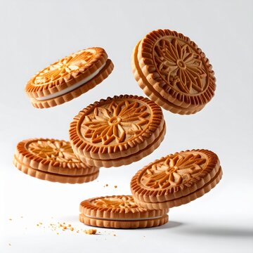  Hyper Realistic flying 5 Lotus Biscoff biscuit and 5 Lotus Biscoff crbiscuit unc
