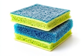 Stacked cleaning sponges in vibrant colors