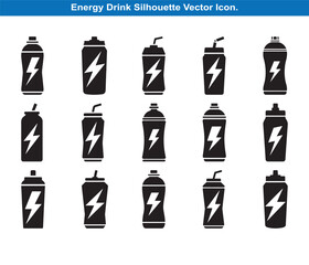 Energy Drink Can and Bottle Silhouettes Vector Set Collection