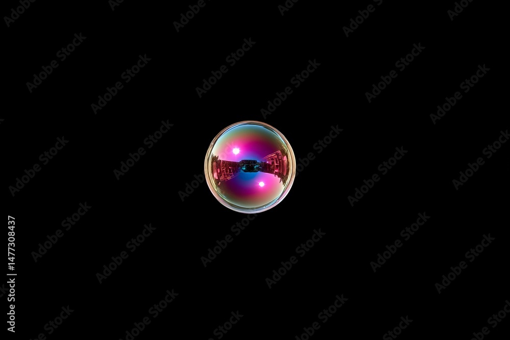 Aufkleber colorful bubble reflecting lights in a black background captured in a close-up view