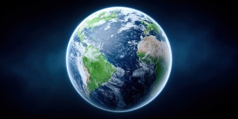 Fototapeta premium A captivating view of Earth showcasing vibrant green lands and vast blue oceans under a starry night sky representing the beauty and fragility of our planet's environment and nature