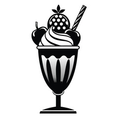 Black and White Sundae with Cherries, Candy Stick, and Fruit Topping Graphic