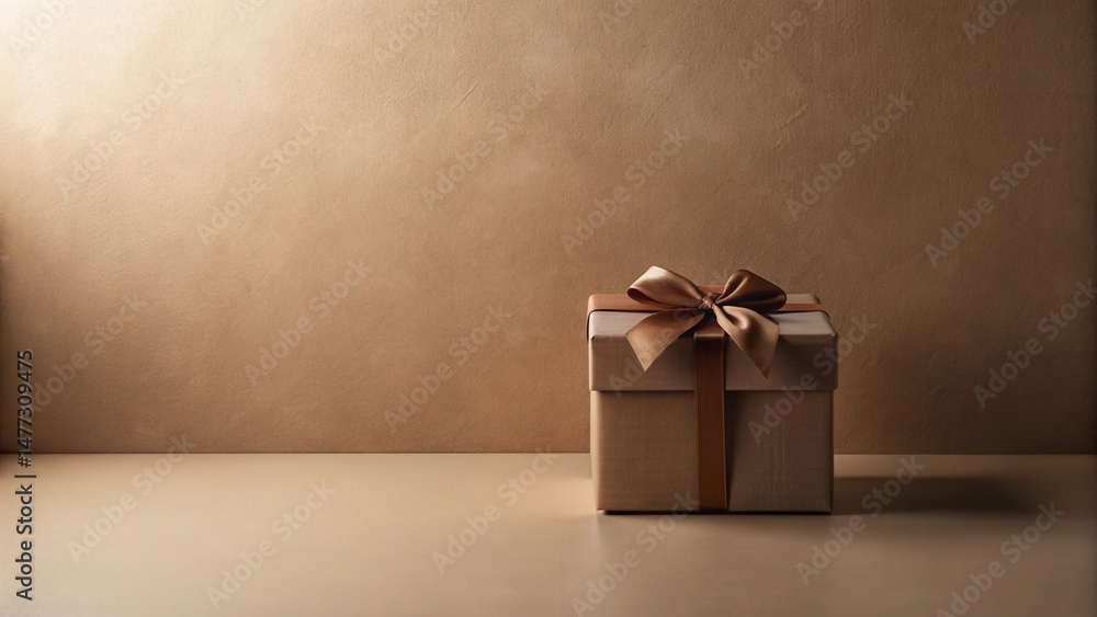 Aufkleber a single elegantly wrapped present sits on a neutral surface against a textured backdrop