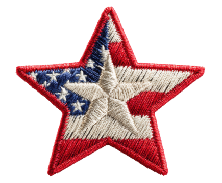 American flag star patch for clothing embellishment on a transparent background, cut out