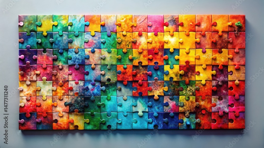 Poster A vibrant, multicolored jigsaw puzzle, nearly complete, represents the intricate process of problem-solving and the achievement of a unified whole.