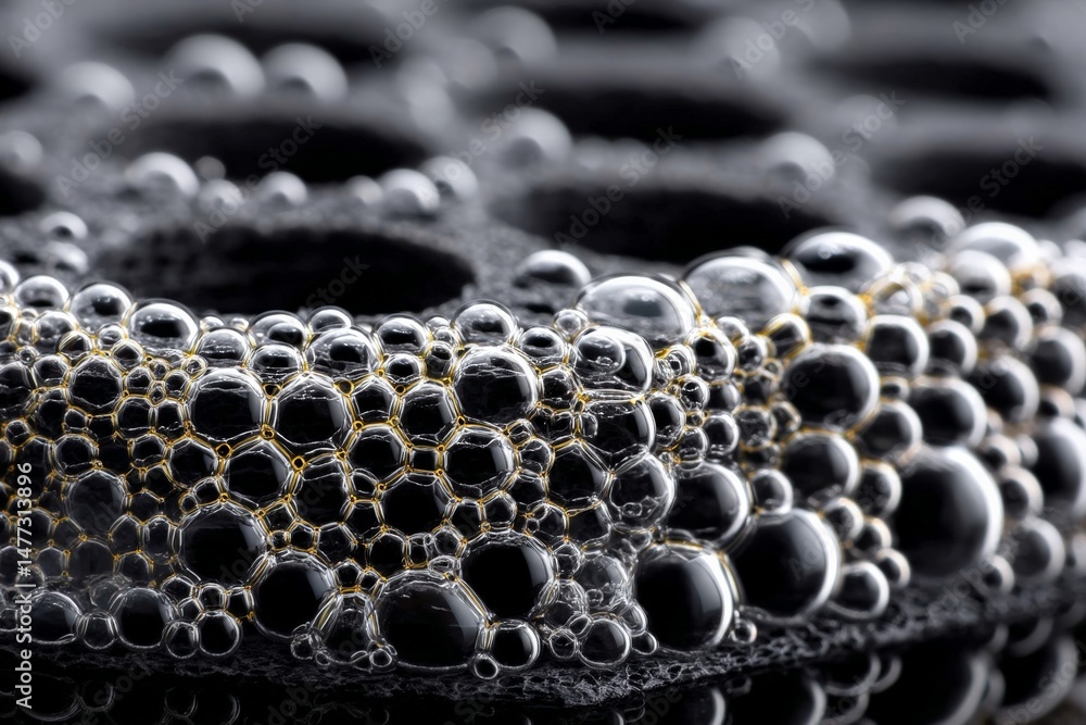 Aufkleber Close-up of black foam with bubbles during a cleaning process in an industrial setting