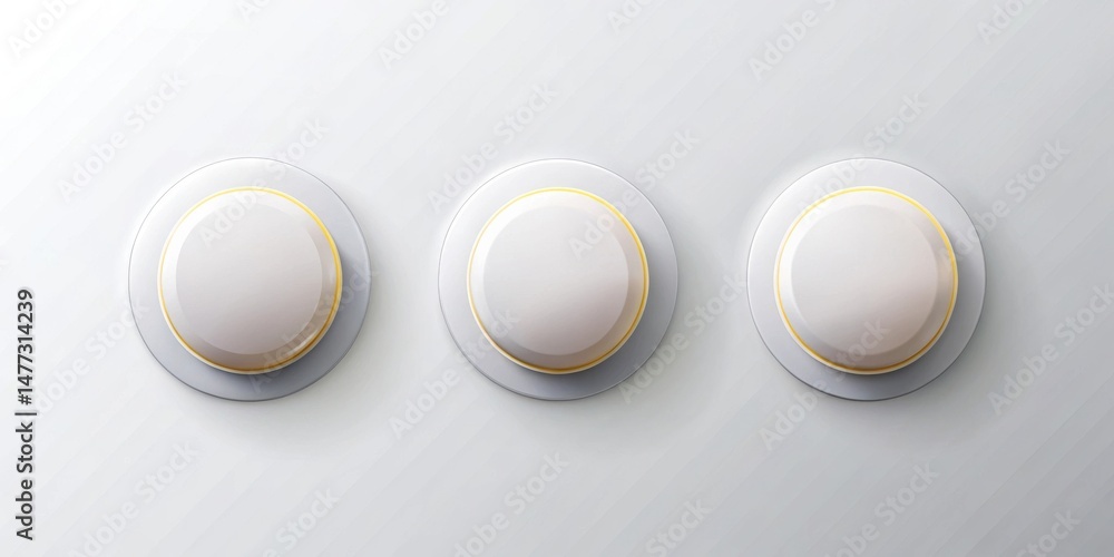 Poster three elegant white circular elements with golden accents on a subtle textured background