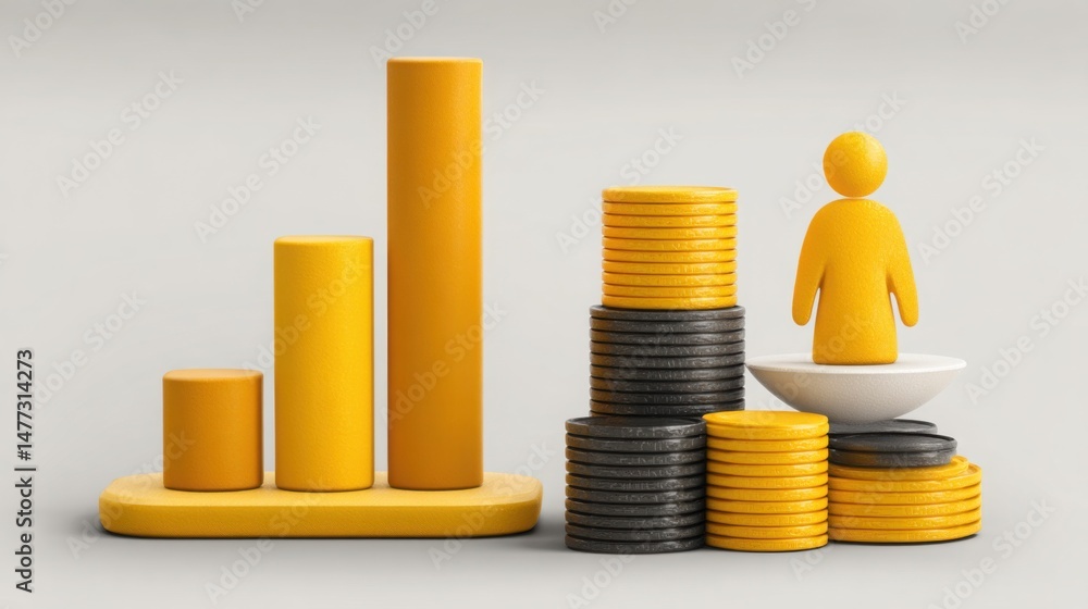 Poster ai-based labor value analysis icon concept depicting a person standing on a stack of coins symbolizi