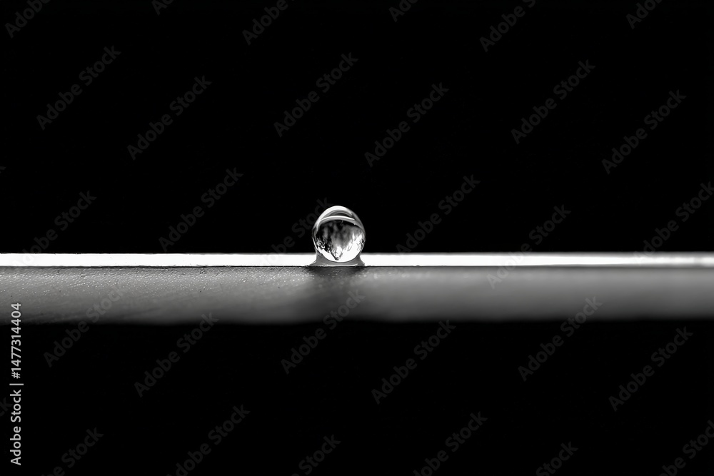 Fototapete droplet of water forms on a sleek surface under low light conditions capturing reflections and detai