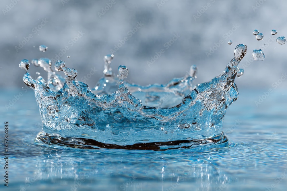 Poster water splash creating ripple effects on calm surface during bright daylight