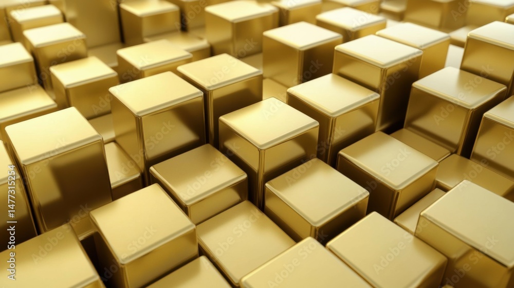 Aufkleber golden cubes rising abstract concept close up view of metallic blocks in a patterned background for 
