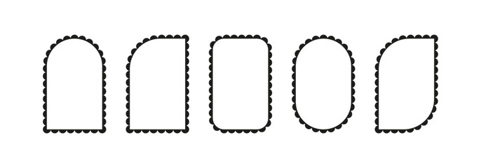 Scallop edge outline arch PNG. Vector lace frill. Simple cute label. Outline decorative collection.