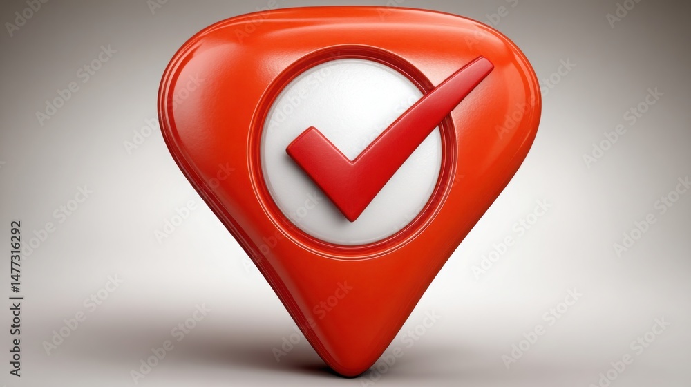 Poster red pin icon with a tick symbol representing validation in profit zone for business and consumer beh