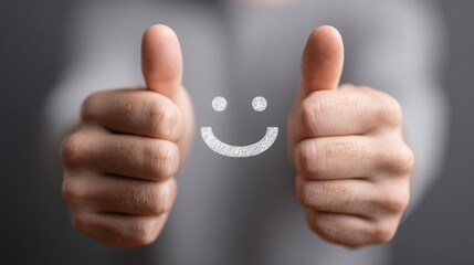Person's thumb with a smiley face drawing representing positive consumer confidence in spending and engagement