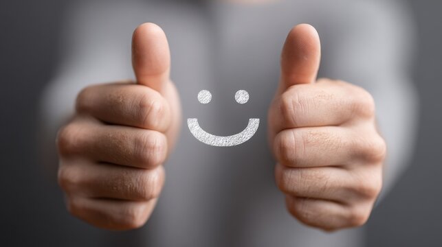 Person's thumb with a smiley face drawing representing positive consumer confidence in spending and engagement