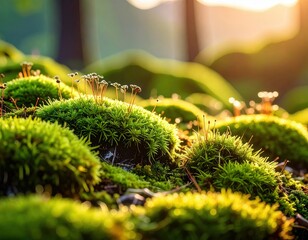 Closeup View Of Lush Green Moss In Forest