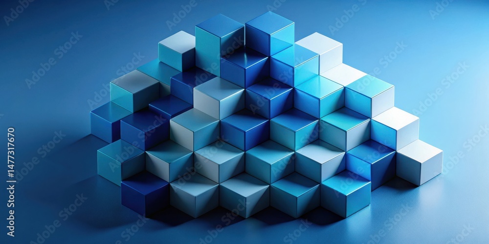 Leinwandbilder abstract blue cube structure a modern geometric composition of interlocking blocks in varying shades