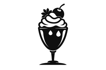 Black Silhouette of a Sundae in a Glass with Cherry Topping Icon