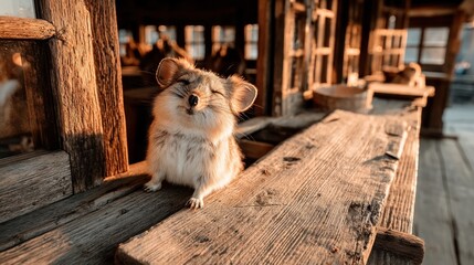 Cute small animal on wooden surface