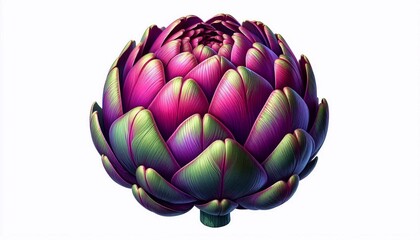 Fototapeta premium A vibrant artichoke isolated on a white background showing its appearance and texture.