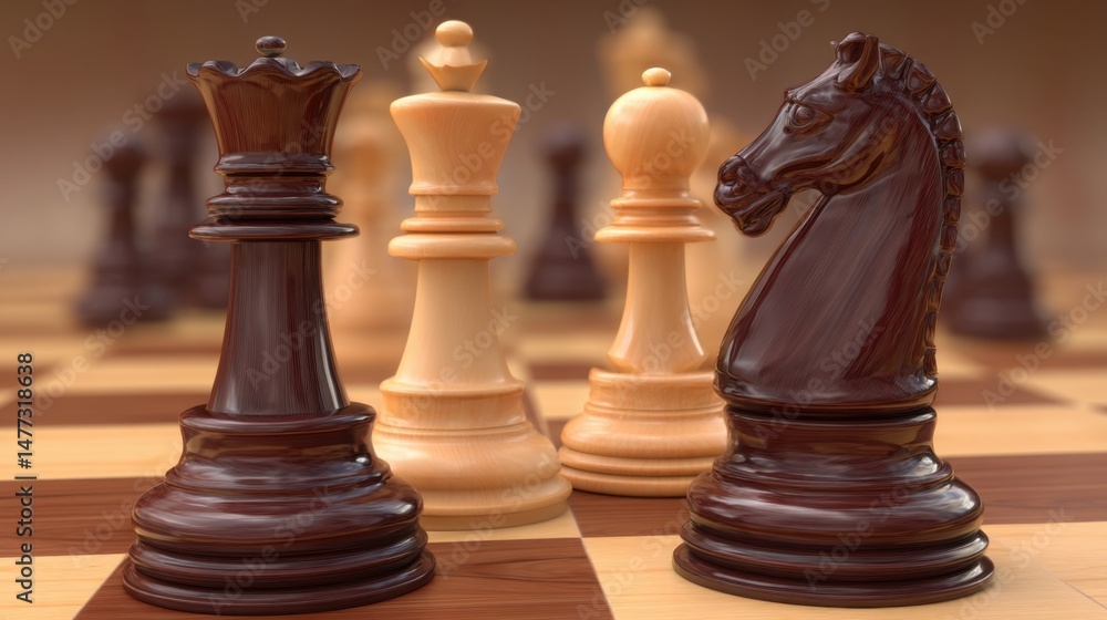 Poster intense chess game in progress with thoughtful players strategizing moves on the board for a competi
