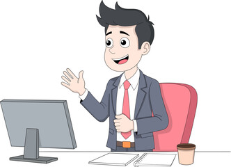 Smiling Employee Working in Front of Computer