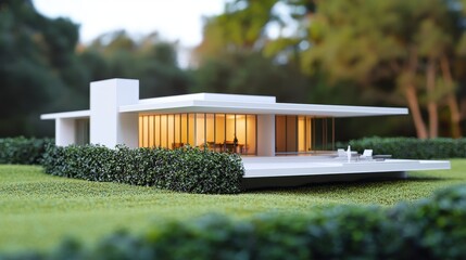 Sleek White Volume Surrounded by Greenery