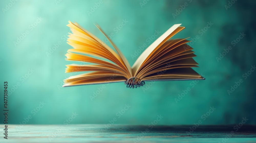 Aufkleber floating notebook pages - open spiral-bound notebook seemingly suspended with pages gently curved as