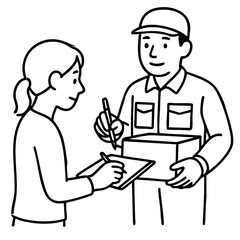 Delivery man on duty ask signature from customer