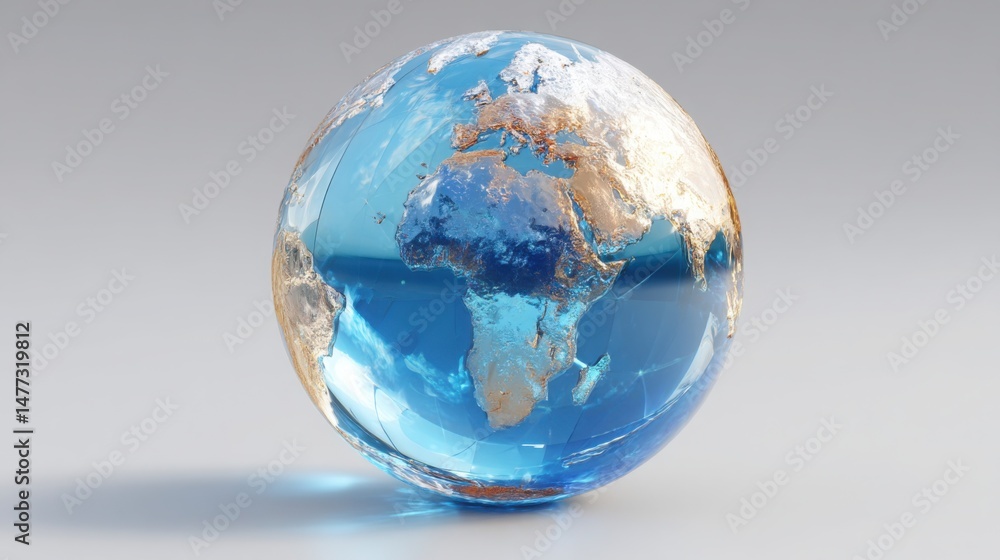 Poster blue and gold globe representing global inequality monitoring and wealth visualization in a modern c