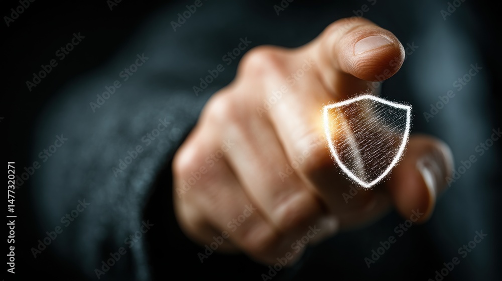 Poster fingerprint on finger representing trust and identity verification in digital technology and securit
