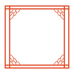 Elegant vermilion square frame with intricate corner decorations on black ground
