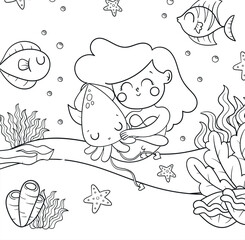 Hand drawn coloring book illustration	

