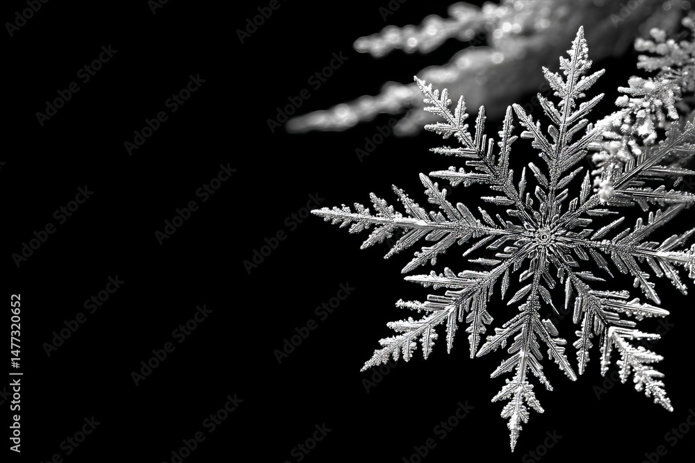 Poster delicate snowflake captured in intricate detail against a dark background during winter