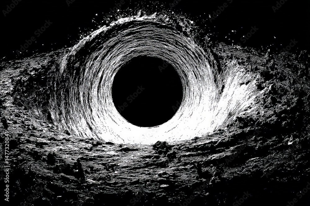 Poster swirling black hole with white textured edges creates a captivating visual depth in abstract art sty