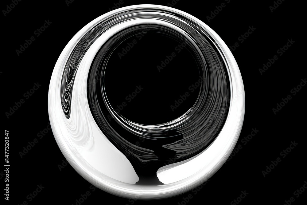 Poster modern metallic sculpture with smooth curves and a reflective surface against a black background