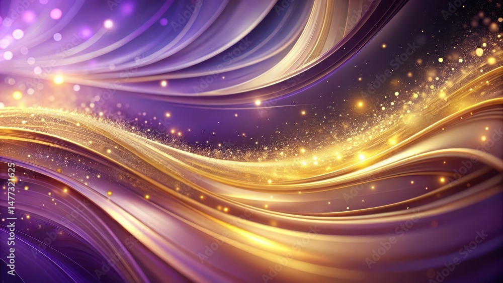 Aufkleber abstract golden and purple swirling waves with sparkling lights a luxurious background image for des