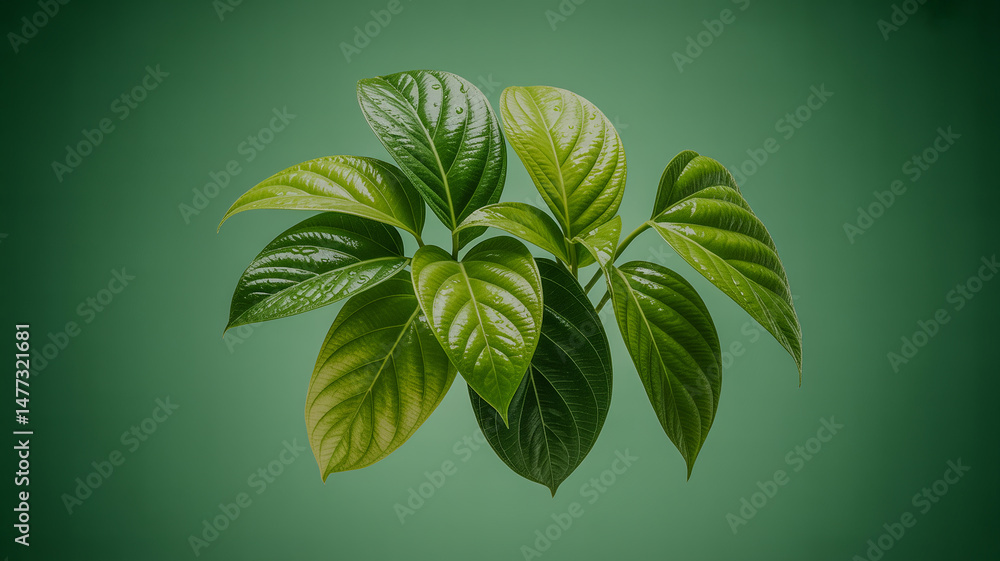 Aufkleber curing of green leaves from javanese treebine or grapevine on a unripened background with clipping p