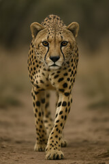 Majestic cheetah stalking through the savannah with intense focus and grace