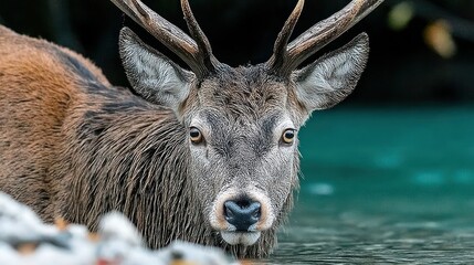 Deer drinking water closeup