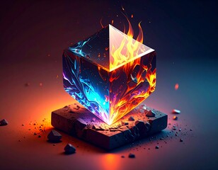 Granite cube that melts thanks to an instrument that makes it vibrate at very high frequencies