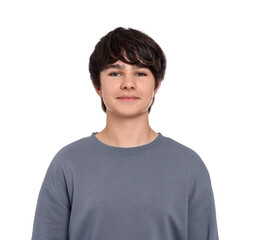 Portrait of teenage boy on white background