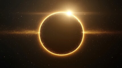 Fototapeta premium Abstract golden eclipse with glowing particles and stars, digital illustration, cosmic event, space background, bright light