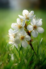 Obraz premium A bunch of white flowers that are in the grass